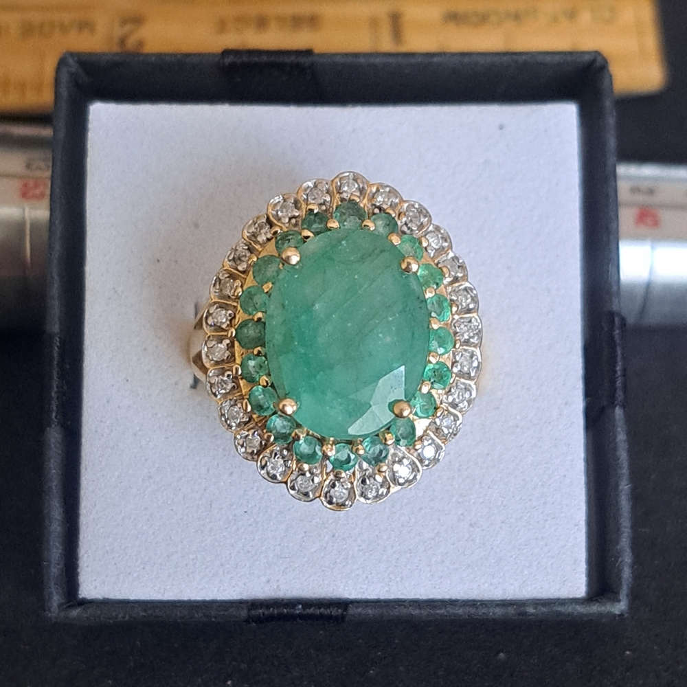 *Sold*MID centry  14k Yellow Gold  Emerald and Diamond Ring